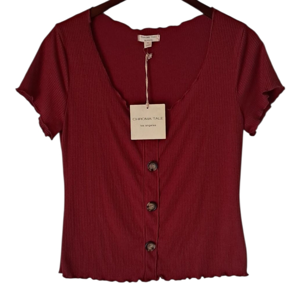 Red Fitted Buttoned Blouse